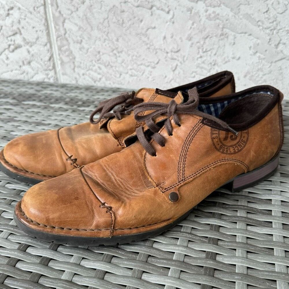 Josef Seibel Leather Cap Toe Oxfords Mens EU 43 US 9 Brown Casual Prep‎